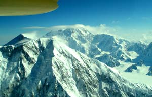 Foraker and Mt.McKinley from the side with wind telltale